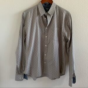 Carbon Men's Gray and White Polka Dot Button Shirt Novelty Preppy Medium
